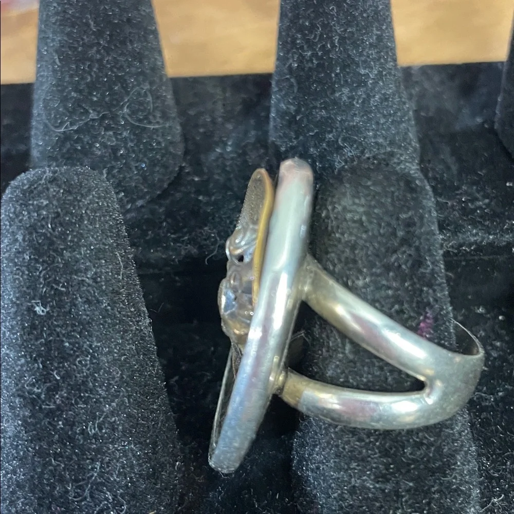 Two-Tone Floral Oval Statement Ring - Silver and Gold - Picture 2 of 5